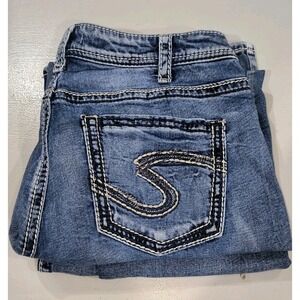 Silver Jeans Co Suki Mid Slim Boot Jeans Womens 33x31 Blue Embroidered Pockets